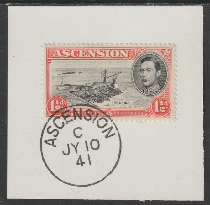 Ascension 1938 KG6 Pictorial 1.5d black & vermilion on piece with full strike of Madame Joseph forged postmark type 26, stamps on , stamps on  kg5 , stamps on 