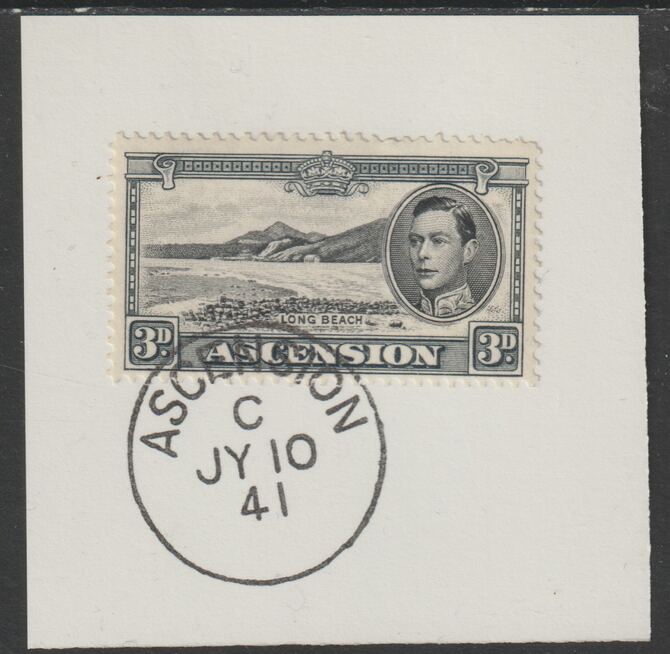 Ascension 1938 KG6 Pictorial 3d black & grey on piece with full strike of Madame Joseph forged postmark type 26, stamps on , stamps on  kg5 , stamps on 