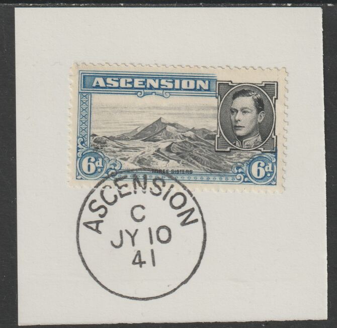 Ascension 1938 KG6 Pictorial 6d black & blue on piece with full strike of Madame Joseph forged postmark type 26, stamps on , stamps on  kg5 , stamps on 