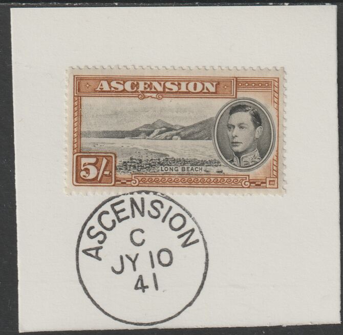 Ascension 1938 KG6 Pictorial 5s black & yellow-brown on piece with full strike of Madame Joseph forged postmark type 26, stamps on , stamps on  kg5 , stamps on 