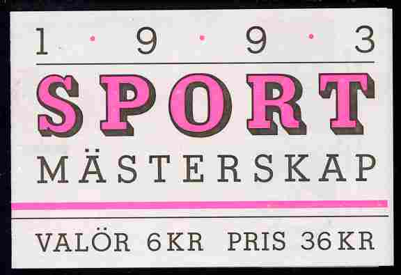 Booklet - Sweden 1993 Sports Championships 36k booklet complete and fine, SG SB456, stamps on sport, stamps on gliders, stamps on aviation, stamps on bowls, stamps on wrestling, stamps on table tennis, stamps on skiing, stamps on handball