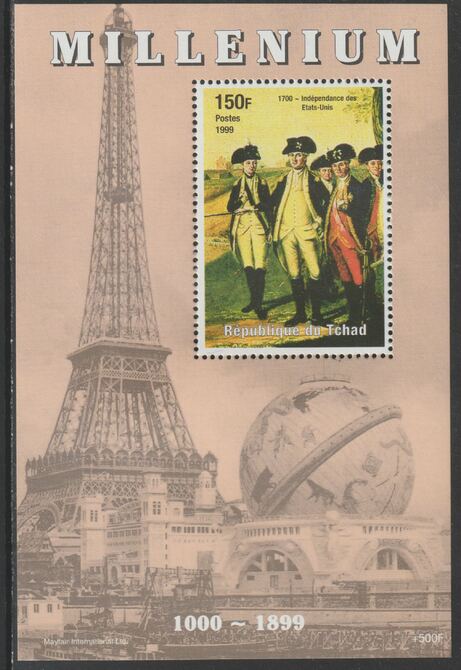 Chad 1999 Events of the 20th Century - Independence of United States perf souvenir sheet unmounted mint. Note this item is privately produced and is offered purely on its thematic appeal , stamps on millennium, stamps on eiffel tower, stamps on americana