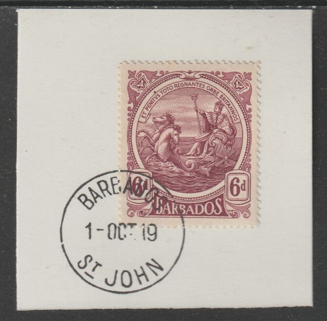 Barbados 1916-19 Large Britannia 6d purple on piece with full strike of Madame Joseph forged postmark type 45, stamps on , stamps on  kg5 , stamps on forgery, stamps on madame joseph