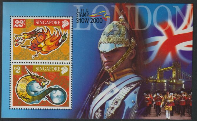 Singapore 2000 London Stamp Show (Year of the Dragon) perf m/sheet unmounted mint, SG MS 1043, stamps on lunar, stamps on dragon, stamps on stamp exhibitions