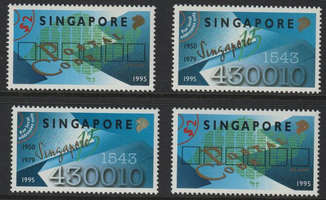 Singapore 1995 Postal Codes perf set of 4 unmounted mint, SG 815-6, stamps on postal, stamps on communications