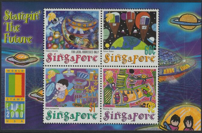 Singapore 2000 Stamping the Future - Children's Art perf m/sheet unmounted mint, SG MS1059, stamps on , stamps on  stamps on arts, stamps on  stamps on stamp exhibitions