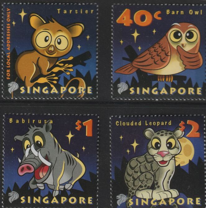 Singapore 2003 Creatures of the Night perf set of 4 unmounted mint, SG 1268-71, stamps on , stamps on  stamps on animals, stamps on  stamps on owls, stamps on  stamps on leopard