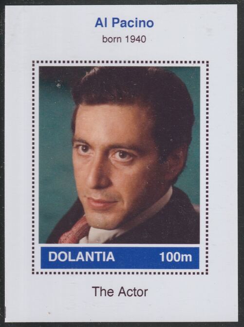 Dolantia (Fantasy) Al Pacino imperf deluxe sheetlet on glossy card (75 x 103 mm) unmounted mint, stamps on , stamps on  stamps on personalities, stamps on  stamps on films, stamps on  stamps on movies, stamps on  stamps on cinema, stamps on  stamps on al pacino