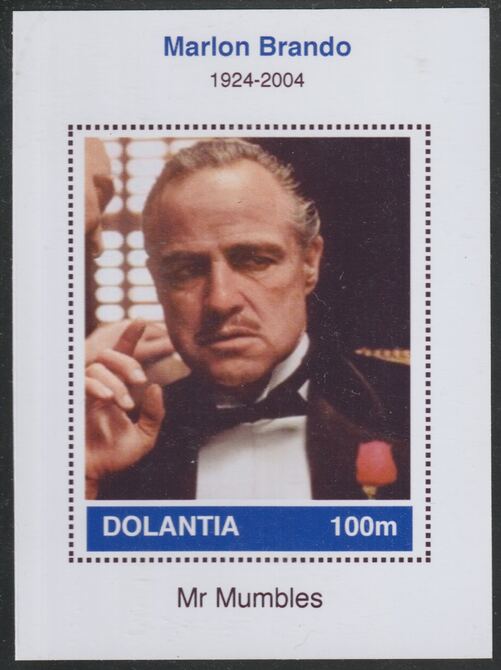 Dolantia (Fantasy) Marlon Brando imperf deluxe sheetlet on glossy card (75 x 103 mm) unmounted mint, stamps on personalities, stamps on films, stamps on movies, stamps on cinema, stamps on brando