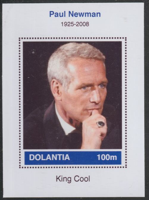 Dolantia (Fantasy) Paul Newman imperf deluxe sheetlet on glossy card (75 x 103 mm) unmounted mint, stamps on personalities, stamps on films, stamps on movies, stamps on cinema, stamps on newman