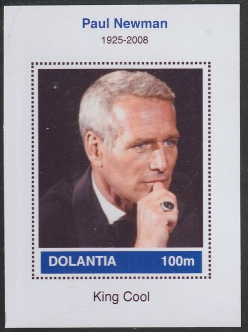 Dolantia (Fantasy) Paul Newman imperf deluxe sheetlet on glossy card (75 x 103 mm) unmounted mint, stamps on , stamps on  stamps on personalities, stamps on  stamps on films, stamps on  stamps on movies, stamps on  stamps on cinema, stamps on  stamps on newman