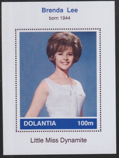 Dolantia (Fantasy) Brenda Lee imperf deluxe sheetlet on glossy card (75 x 103 mm) unmounted mint, stamps on , stamps on  stamps on personalities, stamps on  stamps on music, stamps on  stamps on rock, stamps on  stamps on pops, stamps on  stamps on  lee , stamps on  stamps on 