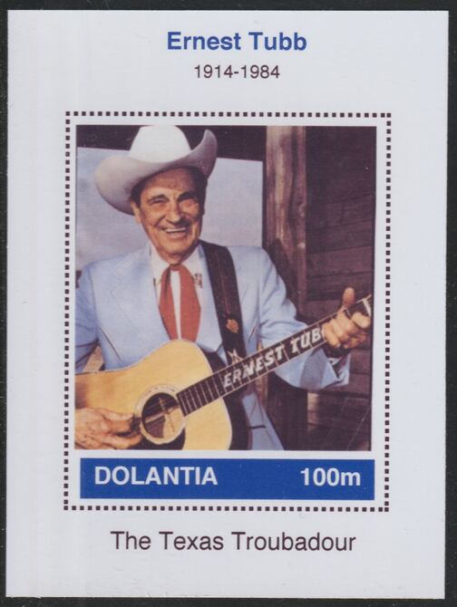 Dolantia (Fantasy) Ernest Tubb imperf deluxe sheetlet on glossy card (75 x 103 mm) unmounted mint, stamps on , stamps on  stamps on personalities, stamps on  stamps on music, stamps on  stamps on country, stamps on  stamps on tubb