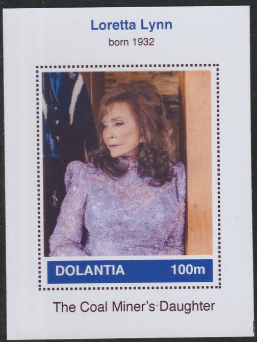Dolantia (Fantasy) Loretta Lynn imperf deluxe sheetlet on glossy card (75 x 103 mm) unmounted mint, stamps on , stamps on  stamps on personalities, stamps on  stamps on music, stamps on  stamps on country, stamps on  stamps on lynn