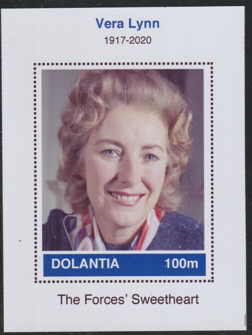 Dolantia (Fantasy) Vera Lynn imperf deluxe sheetlet on glossy card (75 x 103 mm) unmounted mint, stamps on personalities, stamps on music, stamps on  ww2 , stamps on lynn