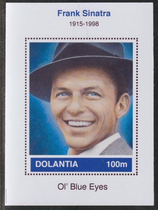 Dolantia (Fantasy) Frank Sinatra imperf deluxe sheetlet on glossy card (75 x 103 mm) unmounted mint, stamps on , stamps on  stamps on personalities, stamps on  stamps on music, stamps on  stamps on sinatra