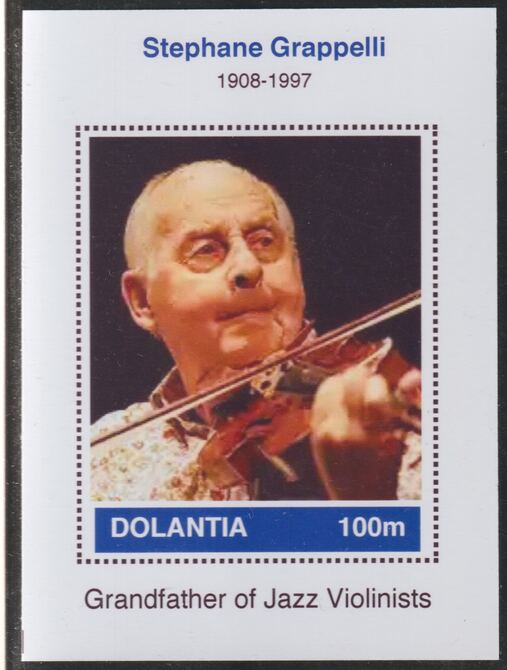 Dolantia (Fantasy) Stephane Grappelli imperf deluxe sheetlet on glossy card (75 x 103 mm) unmounted mint, stamps on , stamps on  stamps on personalities, stamps on  stamps on music, stamps on  stamps on jazz, stamps on  stamps on grappelli