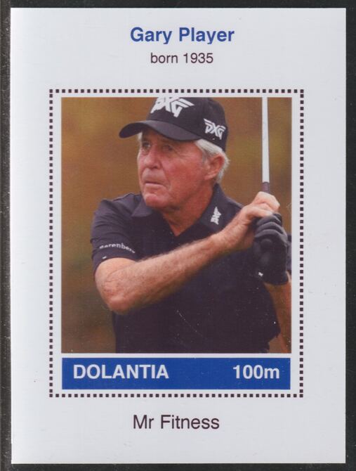 Dolantia (Fantasy) Gary Player imperf deluxe sheetlet on glossy card (75 x 103 mm) unmounted mint, stamps on , stamps on  stamps on personalities, stamps on  stamps on sport, stamps on  stamps on golf, stamps on  stamps on player