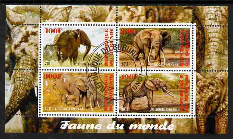 Burundi 2011 Fauna of the World - Elephants perf sheetlet containing 4 values fine cto used, stamps on , stamps on  stamps on animals, stamps on  stamps on elephants