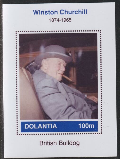 Dolantia (Fantasy) Winston Churchill imperf deluxe sheetlet on glossy card (75 x 103 mm) unmounted mint, stamps on personalities, stamps on constitutions, stamps on  ww2 , stamps on churchill