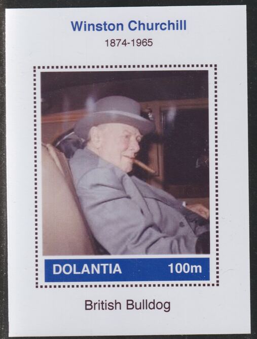 Dolantia (Fantasy) Winston Churchill imperf deluxe sheetlet on glossy card (75 x 103 mm) unmounted mint, stamps on , stamps on  stamps on personalities, stamps on  stamps on constitutions, stamps on  stamps on  ww2 , stamps on  stamps on churchill