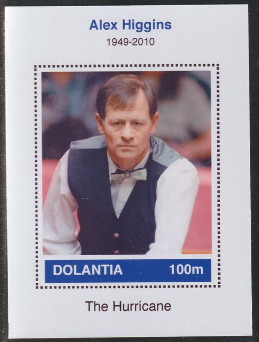 Dolantia (Fantasy) Alex Higgins imperf deluxe sheetlet on glossy card (75 x 103 mm) unmounted mint, stamps on , stamps on  stamps on personalities, stamps on  stamps on sport, stamps on  stamps on snooker