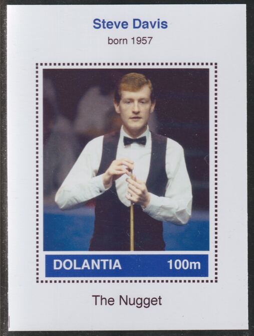 Dolantia (Fantasy) Steve Davis imperf deluxe sheetlet on glossy card (75 x 103 mm) unmounted mint, stamps on personalities, stamps on sport, stamps on snooker