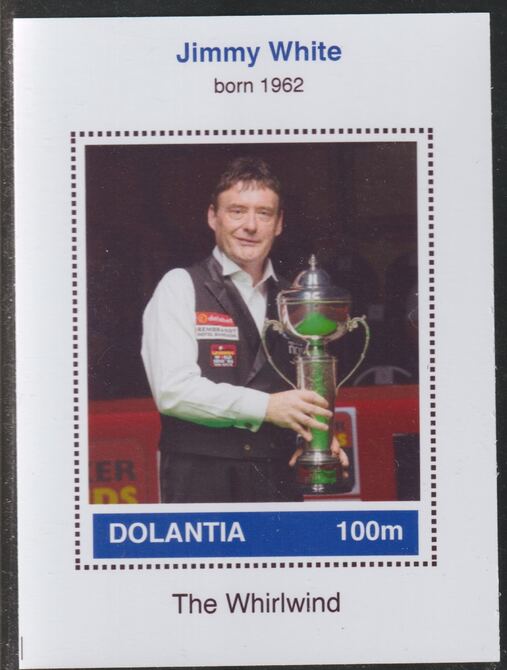 Dolantia (Fantasy) Jimmy White imperf deluxe sheetlet on glossy card (75 x 103 mm) unmounted mint, stamps on personalities, stamps on sport, stamps on snooker
