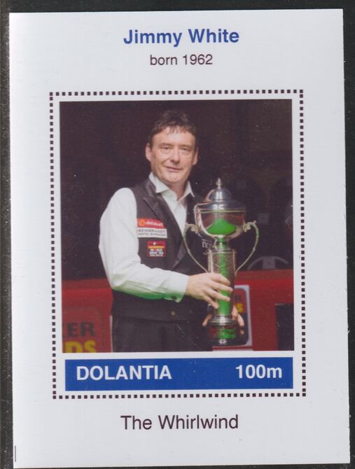 Dolantia (Fantasy) Jimmy White imperf deluxe sheetlet on glossy card (75 x 103 mm) unmounted mint, stamps on , stamps on  stamps on personalities, stamps on  stamps on sport, stamps on  stamps on snooker