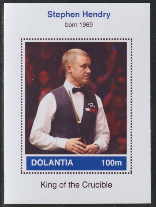 Dolantia (Fantasy) Stephen Hendry imperf deluxe sheetlet on glossy card (75 x 103 mm) unmounted mint, stamps on personalities, stamps on sport, stamps on snooker
