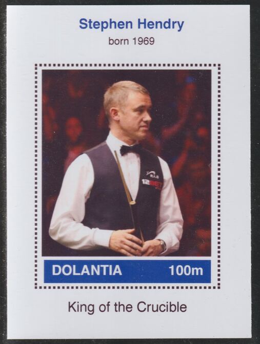 Dolantia (Fantasy) Stephen Hendry imperf deluxe sheetlet on glossy card (75 x 103 mm) unmounted mint, stamps on , stamps on  stamps on personalities, stamps on  stamps on sport, stamps on  stamps on snooker