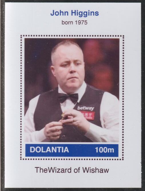 Dolantia (Fantasy) John Higgins imperf deluxe sheetlet on glossy card (75 x 103 mm) unmounted mint, stamps on personalities, stamps on sport, stamps on snooker