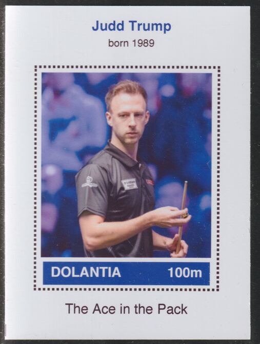 Dolantia (Fantasy) Judd Trump imperf deluxe sheetlet on glossy card (75 x 103 mm) unmounted mint, stamps on personalities, stamps on sport, stamps on snooker