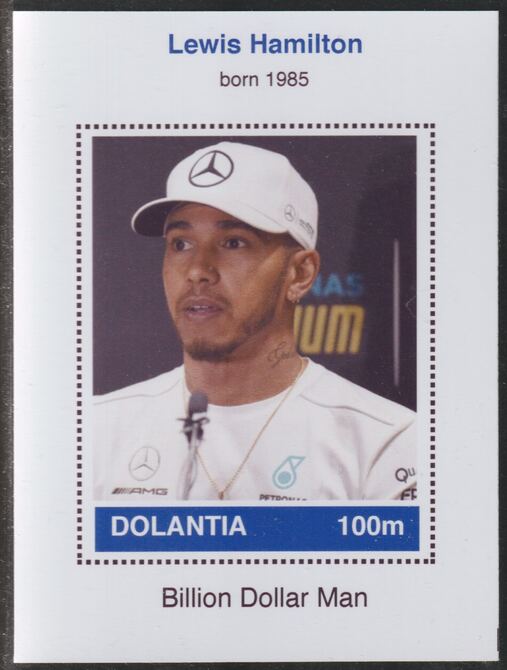 Dolantia (Fantasy) Lewis Hamilton imperf deluxe sheetlet on glossy card (75 x 103 mm) unmounted mint, stamps on personalities, stamps on sport, stamps on  f1 , stamps on formula 1, stamps on 