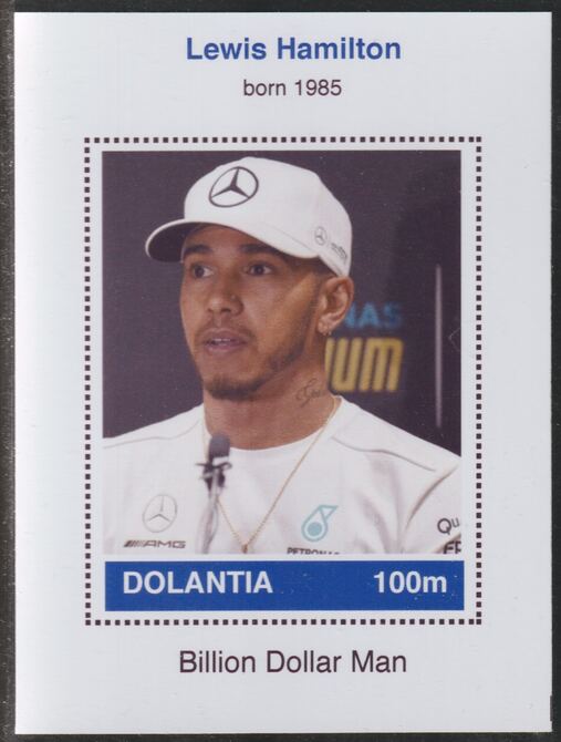 Dolantia (Fantasy) Lewis Hamilton imperf deluxe sheetlet on glossy card (75 x 103 mm) unmounted mint, stamps on , stamps on  stamps on personalities, stamps on  stamps on sport, stamps on  stamps on  f1 , stamps on  stamps on formula 1, stamps on  stamps on 