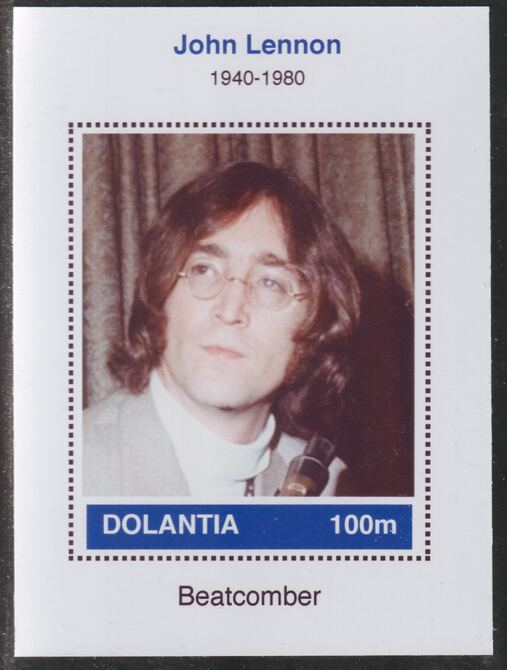 Dolantia (Fantasy) John Lennon imperf deluxe sheetlet on glossy card (75 x 103 mm) unmounted mint, stamps on , stamps on  stamps on personalities, stamps on  stamps on music, stamps on  stamps on rock, stamps on  stamps on pops, stamps on  stamps on beatles