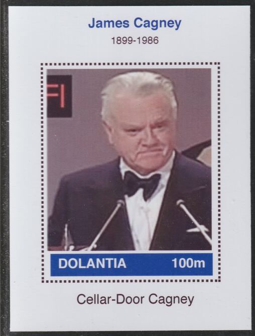 Dolantia (Fantasy) James Cagney imperf deluxe sheetlet on glossy card (75 x 103 mm) unmounted mint, stamps on , stamps on  stamps on personalities, stamps on  stamps on films, stamps on  stamps on movies, stamps on  stamps on cinema, stamps on  stamps on cagney