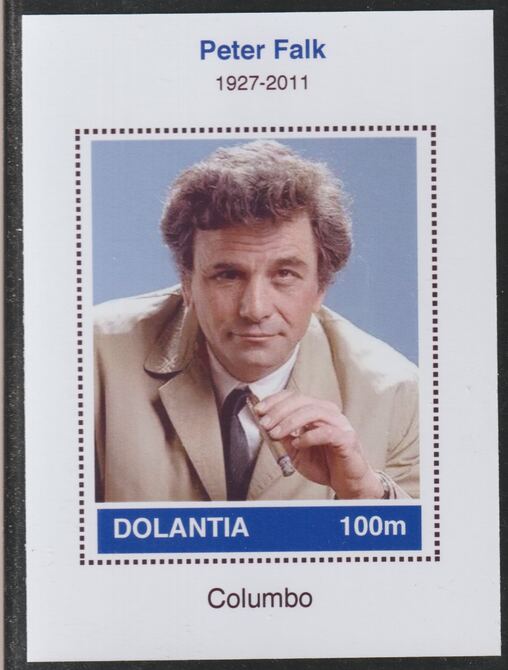 Dolantia (Fantasy) Peter Falk imperf deluxe sheetlet on glossy card (75 x 103 mm) unmounted mint, stamps on personalities, stamps on films, stamps on movies, stamps on cinema, stamps on falk