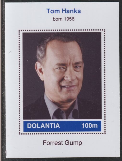 Dolantia (Fantasy) Tom Hanks imperf deluxe sheetlet on glossy card (75 x 103 mm) unmounted mint, stamps on personalities, stamps on films, stamps on movies, stamps on cinema, stamps on hanks