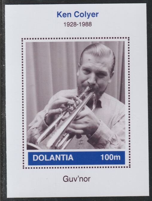 Dolantia (Fantasy) Ken Colyer imperf deluxe sheetlet on glossy card (75 x 103 mm) unmounted mint, stamps on personalities, stamps on music, stamps on jazz, stamps on colyer