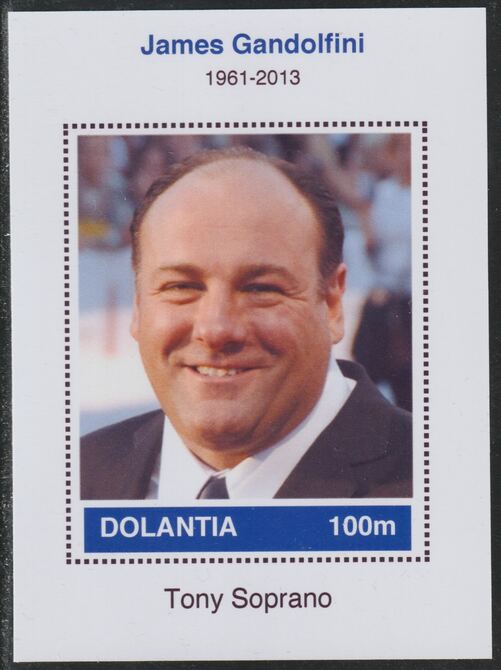 Dolantia (Fantasy) James Gandolfini imperf deluxe sheetlet on glossy card (75 x 103 mm) unmounted mint, stamps on personalities, stamps on films, stamps on movies, stamps on cinema, stamps on gandolfini, stamps on 