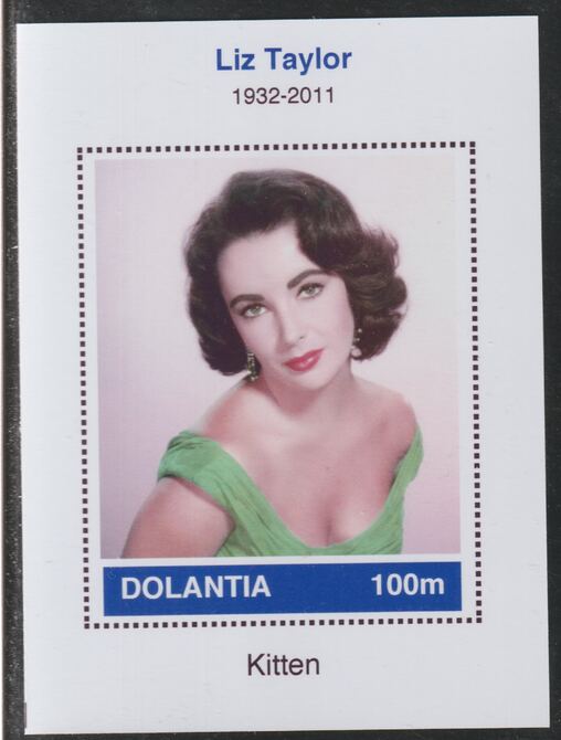 Dolantia (Fantasy) Liz Taylor imperf deluxe sheetlet on glossy card (75 x 103 mm) unmounted mint, stamps on personalities, stamps on films, stamps on movies, stamps on cinema, stamps on taylor