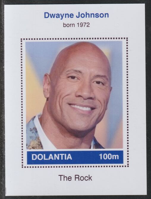 Dolantia (Fantasy) Dwayne Johnson imperf deluxe sheetlet on glossy card (75 x 103 mm) unmounted mint, stamps on , stamps on  stamps on personalities, stamps on  stamps on films, stamps on  stamps on movies, stamps on  stamps on cinema, stamps on  stamps on johnson, stamps on  stamps on sport, stamps on  stamps on wrestling