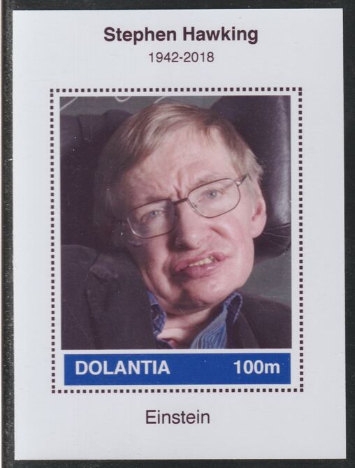 Dolantia (Fantasy) Stephen Hawking imperf deluxe sheetlet on glossy card (75 x 103 mm) unmounted mint, stamps on personalities, stamps on science, stamps on technology, stamps on physics, stamps on hawking