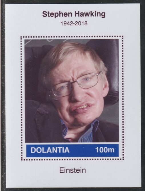 Dolantia (Fantasy) Stephen Hawking imperf deluxe sheetlet on glossy card (75 x 103 mm) unmounted mint, stamps on , stamps on  stamps on personalities, stamps on  stamps on science, stamps on  stamps on technology, stamps on  stamps on physics, stamps on  stamps on hawking