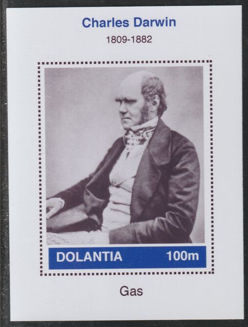 Dolantia (Fantasy) Charles Darwin imperf deluxe sheetlet on glossy card (75 x 103 mm) unmounted mint, stamps on , stamps on  stamps on personalities, stamps on  stamps on animals, stamps on  stamps on darwin