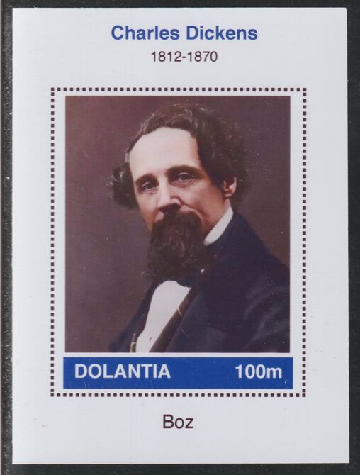 Dolantia (Fantasy) Charles Dickens imperf deluxe sheetlet on glossy card (75 x 103 mm) unmounted mint, stamps on , stamps on  stamps on personalities, stamps on  stamps on literature, stamps on  stamps on dickens