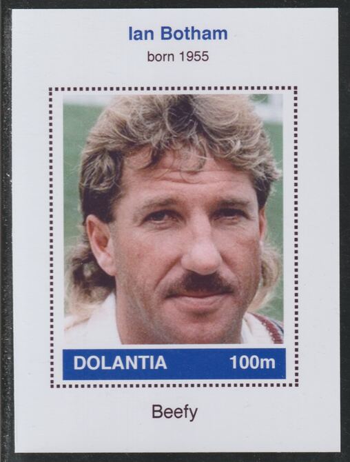Dolantia (Fantasy) Ian Botham imperf deluxe sheetlet on glossy card (75 x 103 mm) unmounted mint, stamps on personalities, stamps on sport, stamps on cricket, stamps on botham