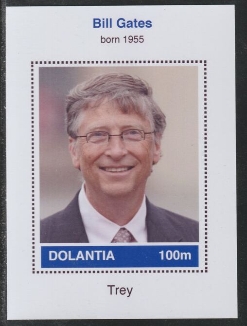 Dolantia (Fantasy) Bill Gates imperf deluxe sheetlet on glossy card (75 x 103 mm) unmounted mint, stamps on , stamps on  stamps on personalities, stamps on  stamps on science, stamps on  stamps on technology, stamps on  stamps on computers, stamps on  stamps on gates