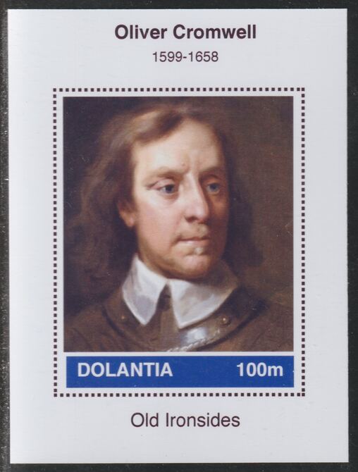 Dolantia (Fantasy) Oliver Cromwell imperf deluxe sheetlet on glossy card (75 x 103 mm) unmounted mint, stamps on , stamps on  stamps on personalities, stamps on  stamps on militaria, stamps on  stamps on cromwell